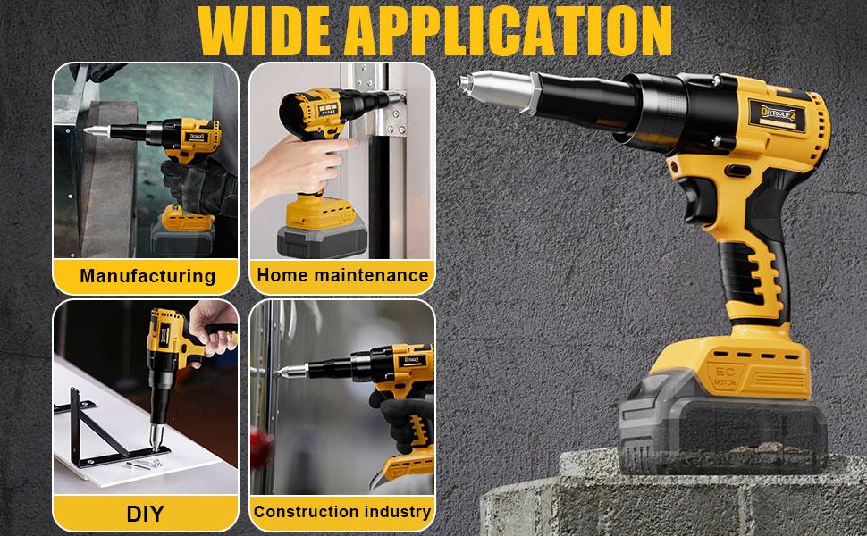 Cordless Electric Pop Rivet Gun Compatible with Dewalt 20V Battery (NO Battery!!), 3 Size (1/8", 5/32", 3/16") Aluminum Rivets, with Kit Nose Piece Hardware Tools Cordless Electric Pop Rivet Gun Compatible with Dewalt 20V Battery (NO Battery!!), 3 Size (1/8", 5/32", 3/16") Aluminum Rivets, with Kit Nose Piece Hardware Tools