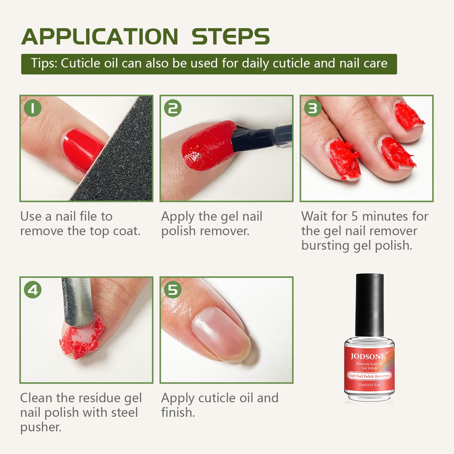 JODSONE 3PCS 15ML Gel Nail Remover Quick Gel Nail Polish Remover and Base Coat Top Coat Simple Set is Suitable for Beginners to Try