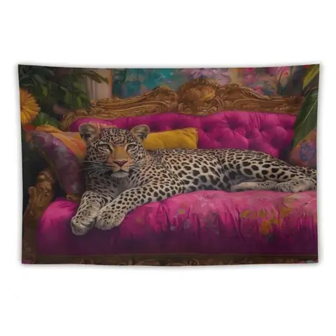 Y2K Aesthetic Leopard & Black Panther Tapestry,Maximalist Leopard Tapestry, Eclectic Aesthetic Room Decor, Tropical Floral Cheetah Photo Backdrop for Bedroom