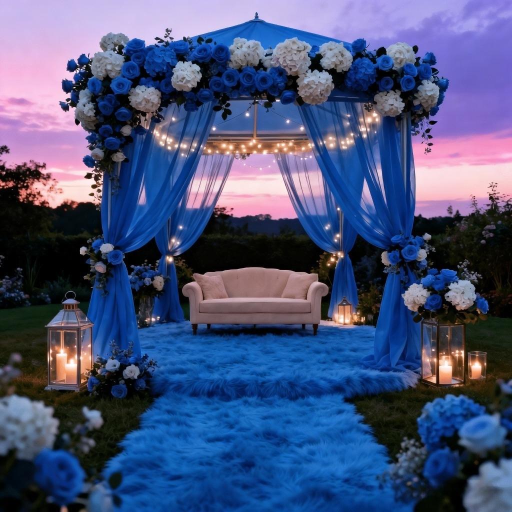 One piece, made of romantic deep blue tulle fabric, perfectly suited for various decorative needs such as wedding arches, ceremony backdrops, banquets, birthday parties and holidays, indoor and outdoor decorations, anniversaries, and party supplies sets.