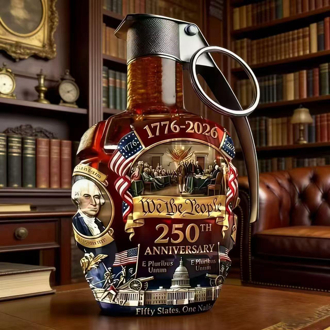 Viral Grenade Whiskey Bottle 1776-2026, Airtight Sealed Borosilicate Glass Decanter, Durable Design for Long-Lasting Use