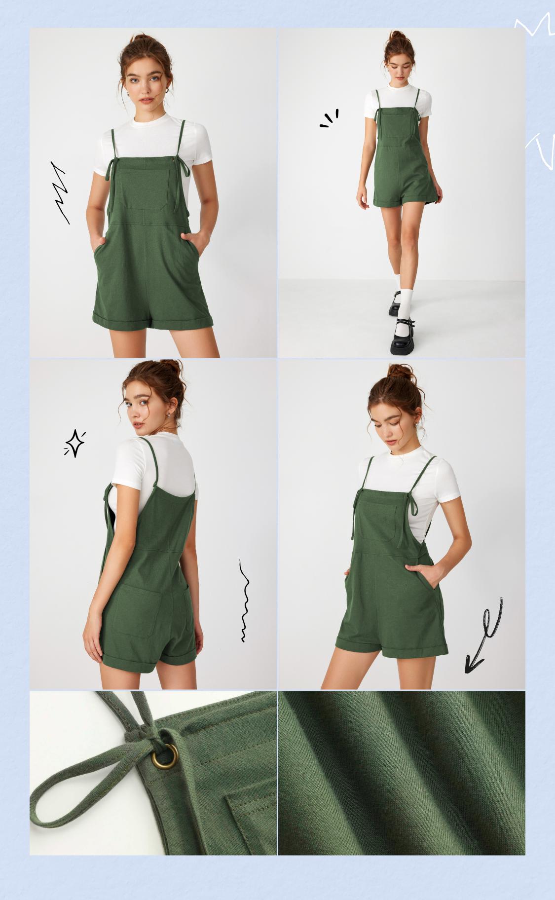 Cider [10 colors, size 0-26] Knotted Pocket Wide Leg Romper, High Stretch One-piece Casual Romper for Daily Wear