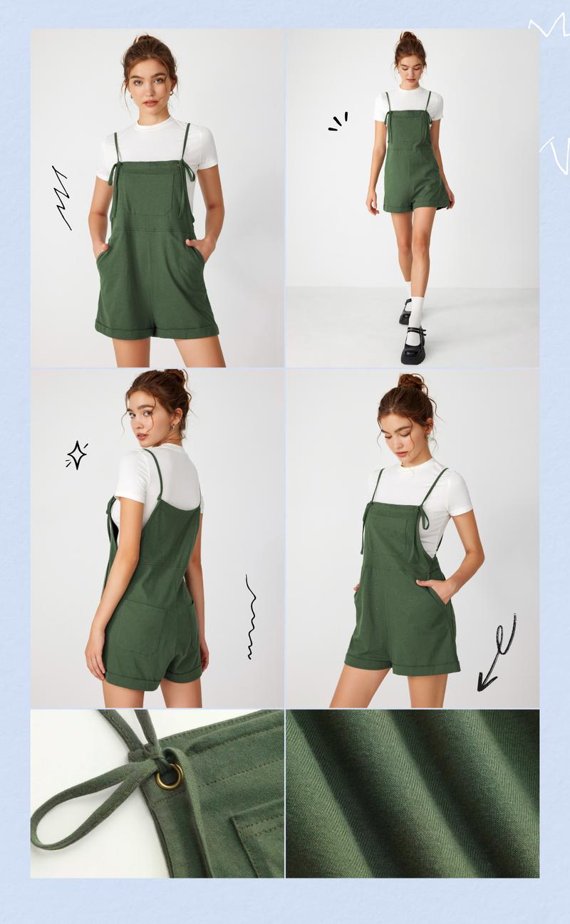 Cider [10 colors, size 0-26] Knotted Pocket Wide Leg Romper, High Stretch One-piece Casual Romper for Daily Wear