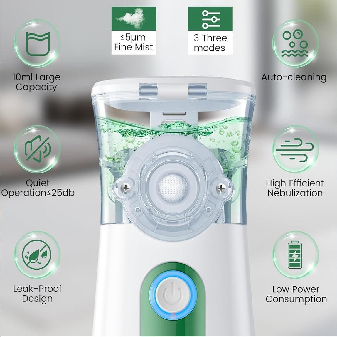 Automatic Cleaning Handheld Mist Maker, Compact Home Spray Humidifier, Adjustable Modes, Includes 2 Masks and 1 Nozzle, for Kids and Adults