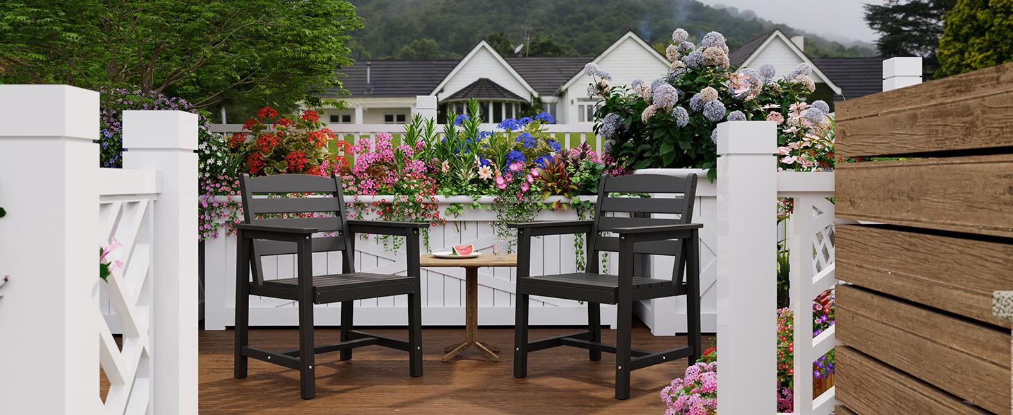 Anbuy Patio HDPE Dining Table Set, 5-Piece Outdoor Dining Table Sets, 2 in 1 Outdoor Furniture Table and 4 Outdoor Chairs for Garden, Backyard, Poolside, Easy Assembly, Ergonomic Design