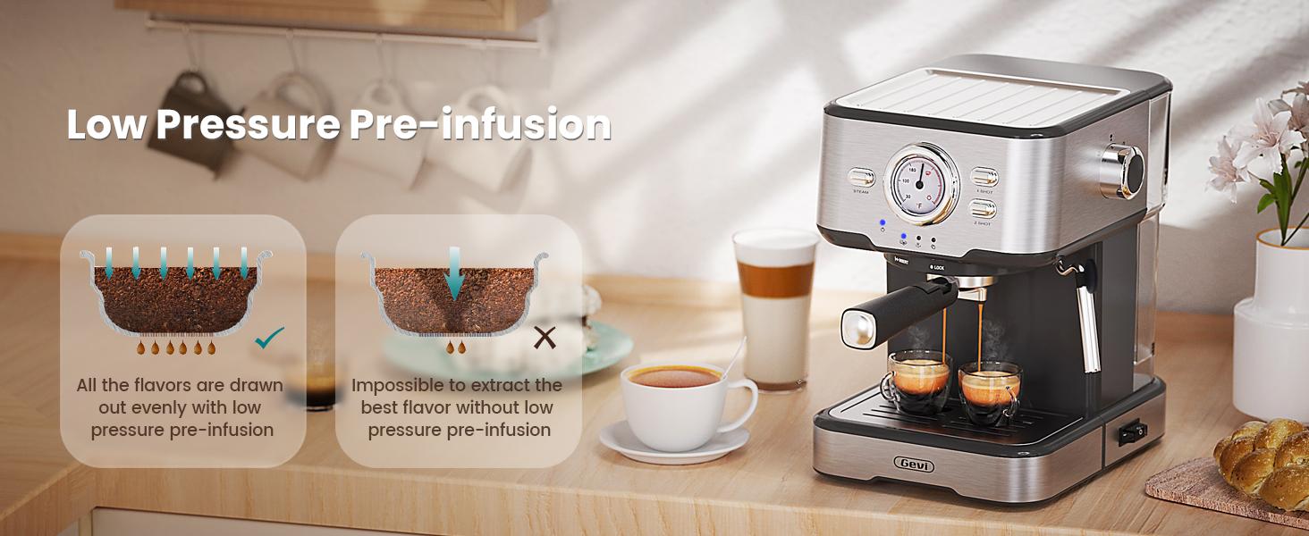 【Springtok】Gevi Compact Espresso Coffee Machine | High-Pressure Automatic with Milk Frother | Cappuccino & Latte Maker | Perfect Gift for Coffee Lovers, Dad & Mom
