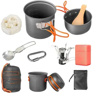 Camping Cookware Set, Portable Camping Mess Kit with Non-Stick Pots, Pans Set and Folding Fork, Lightweight Backpacking cookware Cooking Set for Outdoor/Camping/Hiking/Picnic