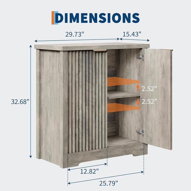 Fluted Buffet Sideboard Cabinet, Accent Modern Credenza with Doors & Shelves, Wood Credenza Storage Console Cabinet for Living Room Kitchen Dining Room Hallway
