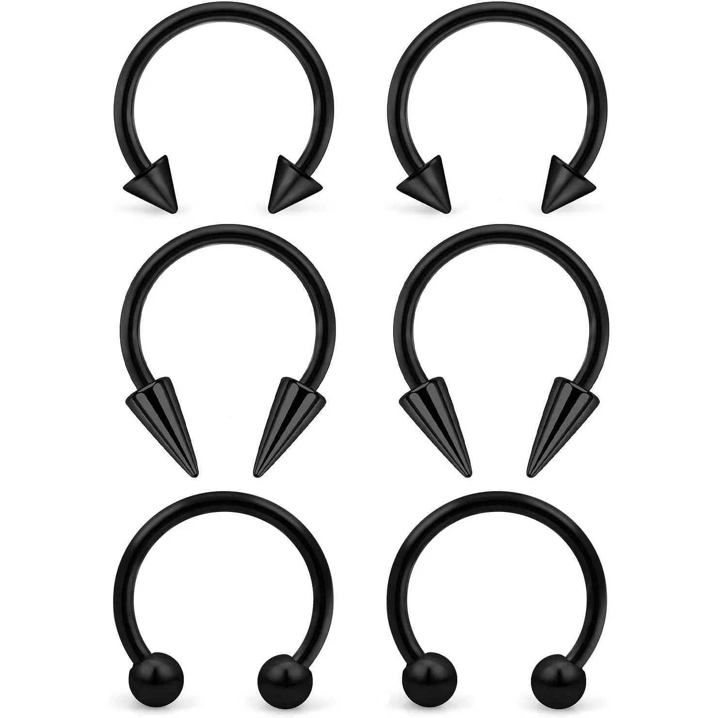 6Pcs 16G Surgical Steel Septum Rings Long Spike Horseshoe Lip Rings Smiley Piercing Jewelry for Women Men 8mm 10mmGift