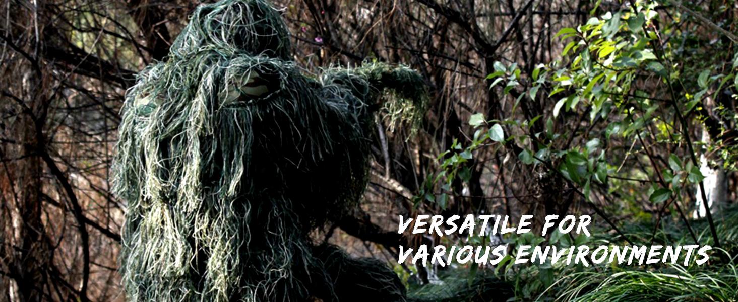 [ SummerVibes ] SLSY 5 in 1 Ghillie Suit, 3D Camouflage Hunting Apparel Including Jacket, Pants, Hood, Carry Bag Suitable for Unisex Adults/Youth (M/L/XL/XXL)