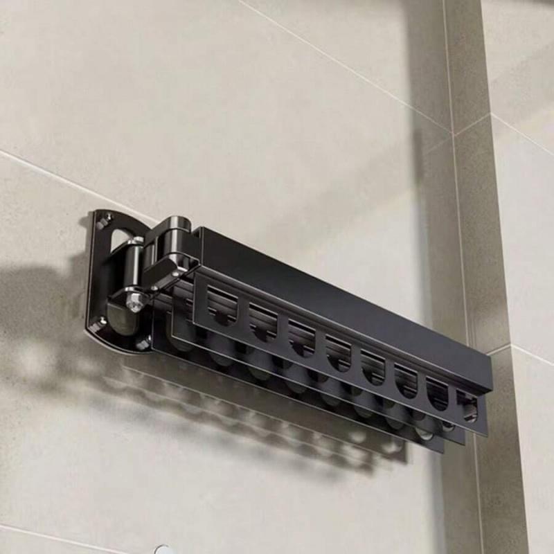 Heavy Duty Foldable Wall Drying Rack 8 Slot Space Efficient Wall Hanging Garment Organizer Durable Stainless Steel Construction Hanger Rack