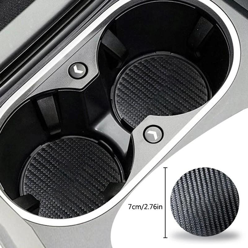 2pcs Carbon Fiber Coaster, Car Water Cup Anti-Slip Pad Mat, Auto Interior Accessory, Compatible with Chevrolet Models
