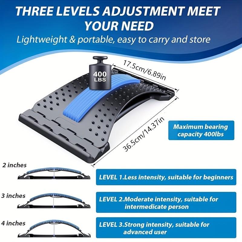 Three-Stage Adjustable Back Stretcher and Posture Corrector, Ergonomic Lumbar Support with Massage Function, Safe Grip, Office Car Home Use
