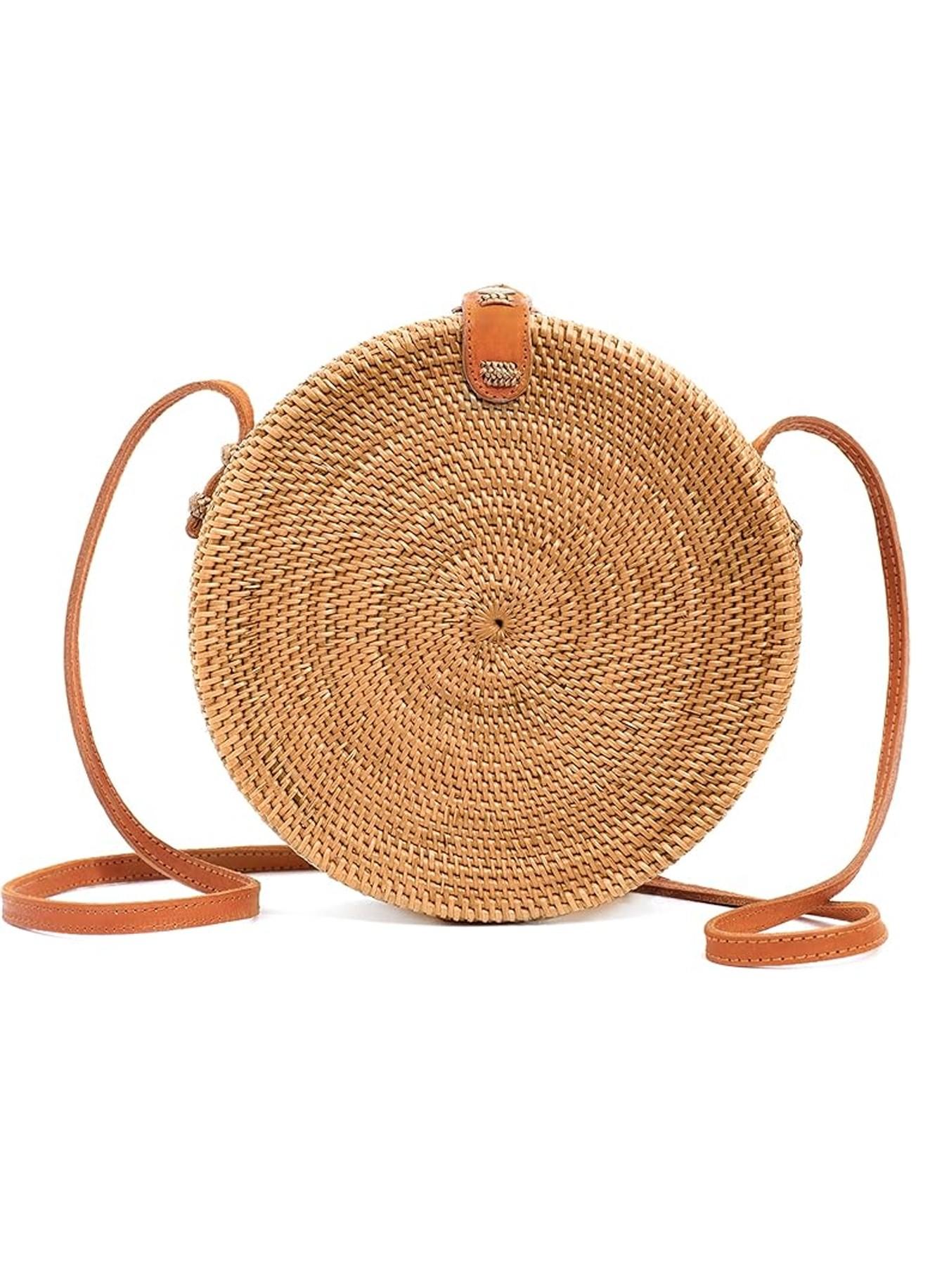 Round Rattan Bag for Women - Handmade Ata Wicker Woven Purse - Circle, Square, Oval Brown Straw Boho Bags | Handmade, Ata, Woven, Straw, Bags