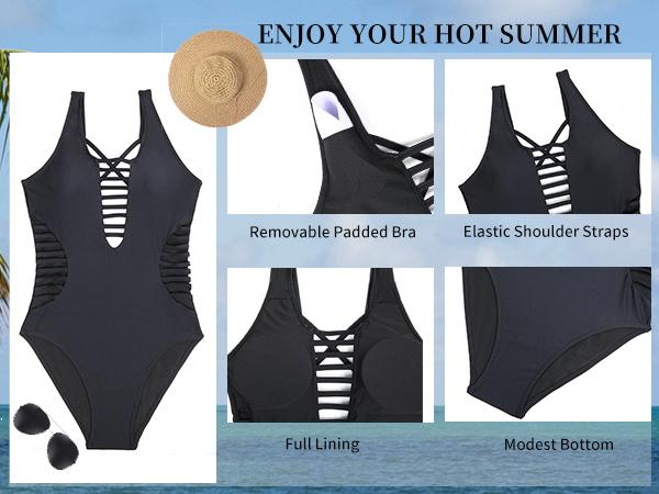 Aqua Eve Women Sexy One Piece Swimsuits Plunge Deep V Neck Cutout Bathing Suits