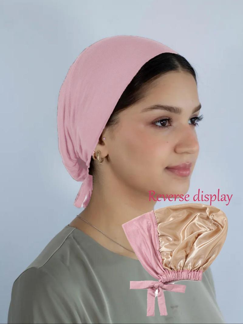 Women's Plain Inner Lined Hijab Cap, Elastic Drawstring Muslim Headscarf Hat, Breathable Modal Comfortable Turban for Daily Wear