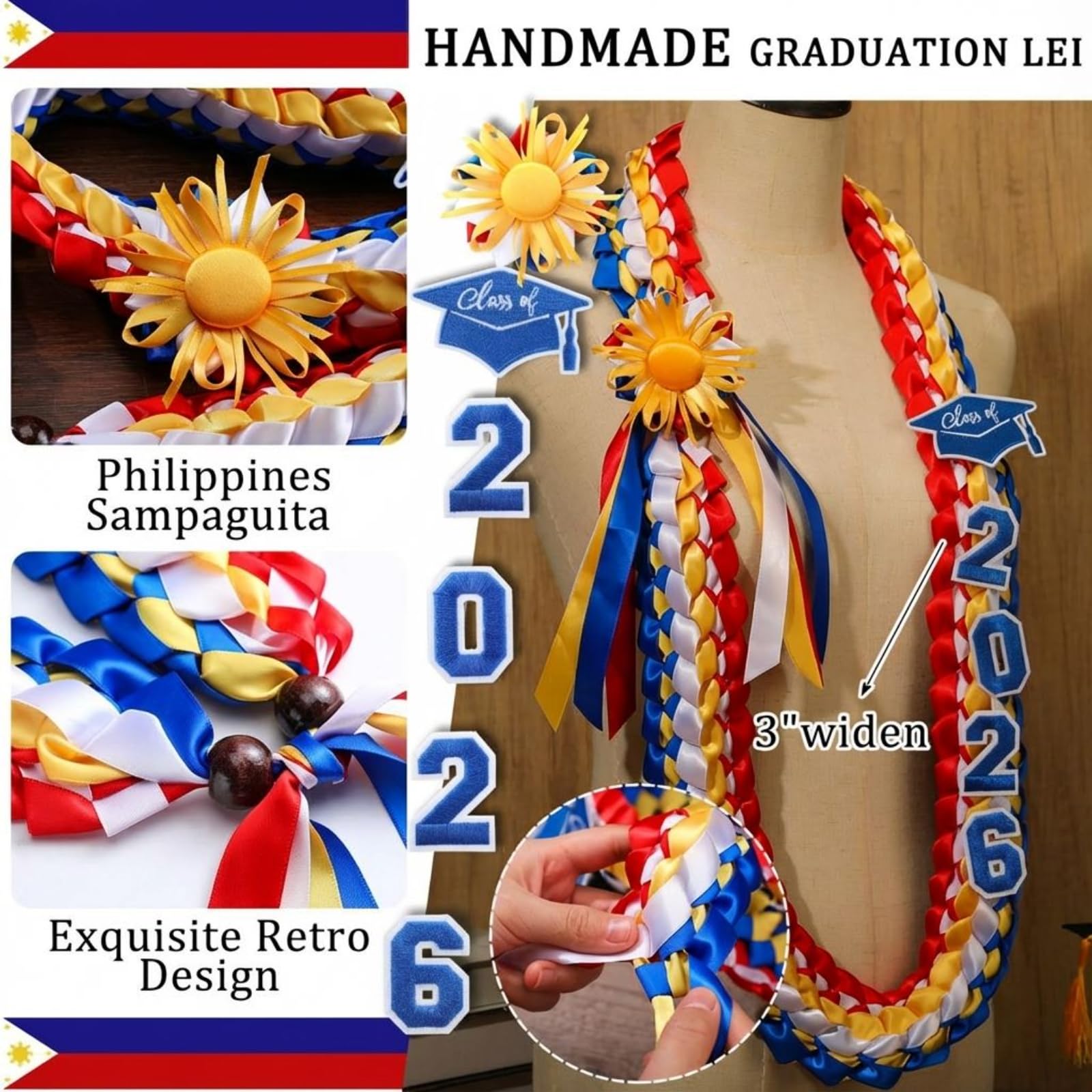 1 Piece 2026 Graduation Wreath Graduation Gift | 2026 Graduation Ribbon and Coin Wreath Handmade Double-Braided Necklace | Graduation Gift Supplies