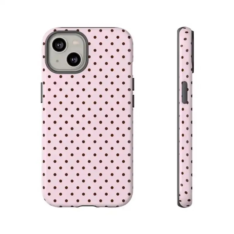Chic Polka Dot Liquid Silicone Cellphone Case Casing - Compatible with iPhone 17/16/15/14/13/12/11 Series & Pro, Retro Y2K Aesthetic, Military-Grade Drop Protection, Slim Profile, Velvet-Lined Interior, Shockproof Camera Protector, Smartphone Accessories