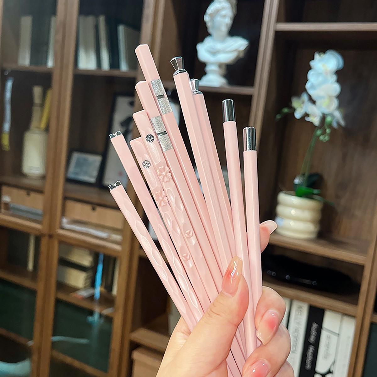 5Pairs Pink Anti-Slip Durable Sushi Chopsticks, Pet and Glass Fiber Synthetic, for 5 People, Perfect for Holiday Parties Wedding Hotel Restaurant Gifts