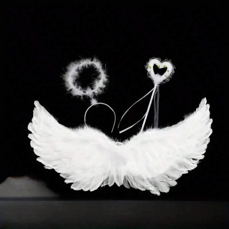 Angel Wings Costume Accessories Set, Paper Feather Wings for Party Wedding Performance Holiday Decor, Multifunctional Affordable Party Supplies, Party Event Props