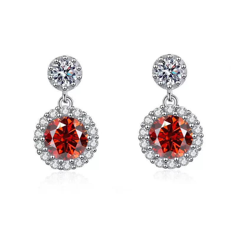 [#274] Halo Drop Earrings, 1ct+1ct Brilliant Round Cut, VVS Synthetic Moissanite, 925 Sterling Silver Jewelry for Women
