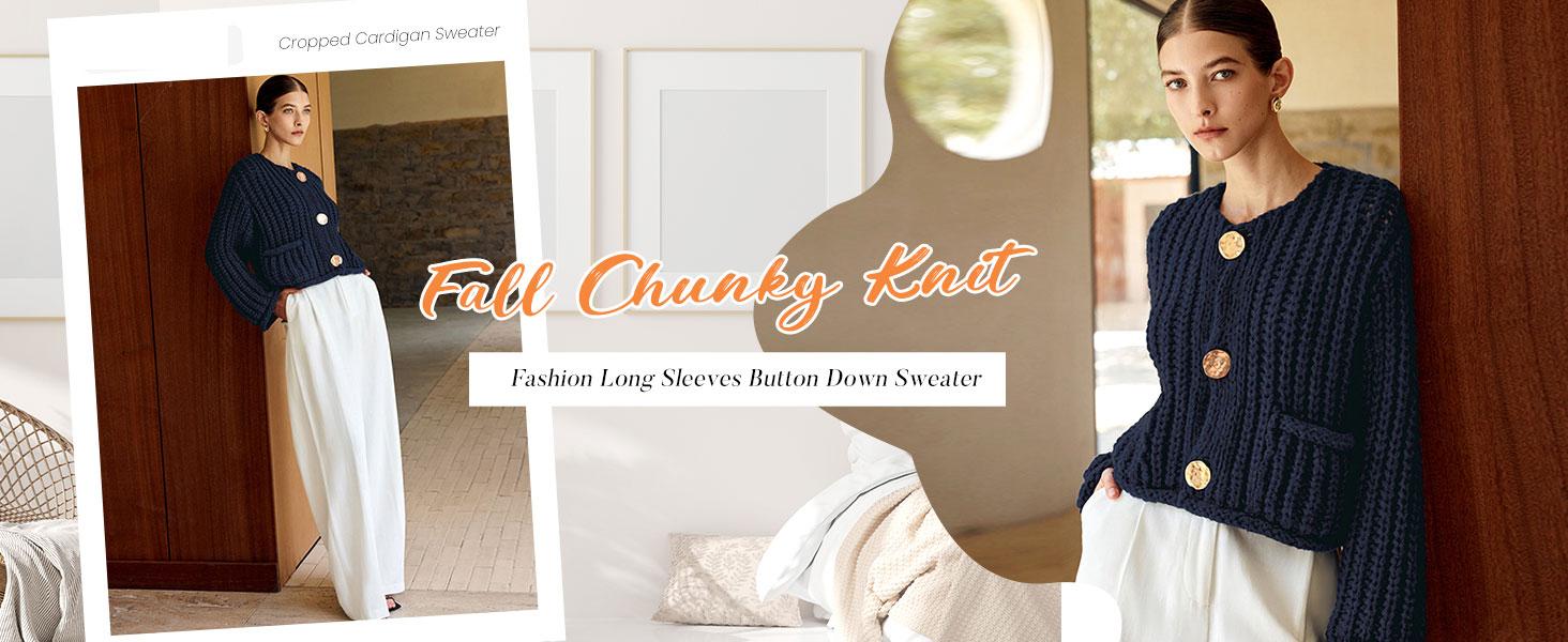 Molitree Women's Cropped Button Long Sleeve Sweater Chunky Knit Sweater Knitwear Cardigan Molitree Women's Cropped Button Long Sleeve Sweater Chunky Knit Sweater Knitwear Cardigan