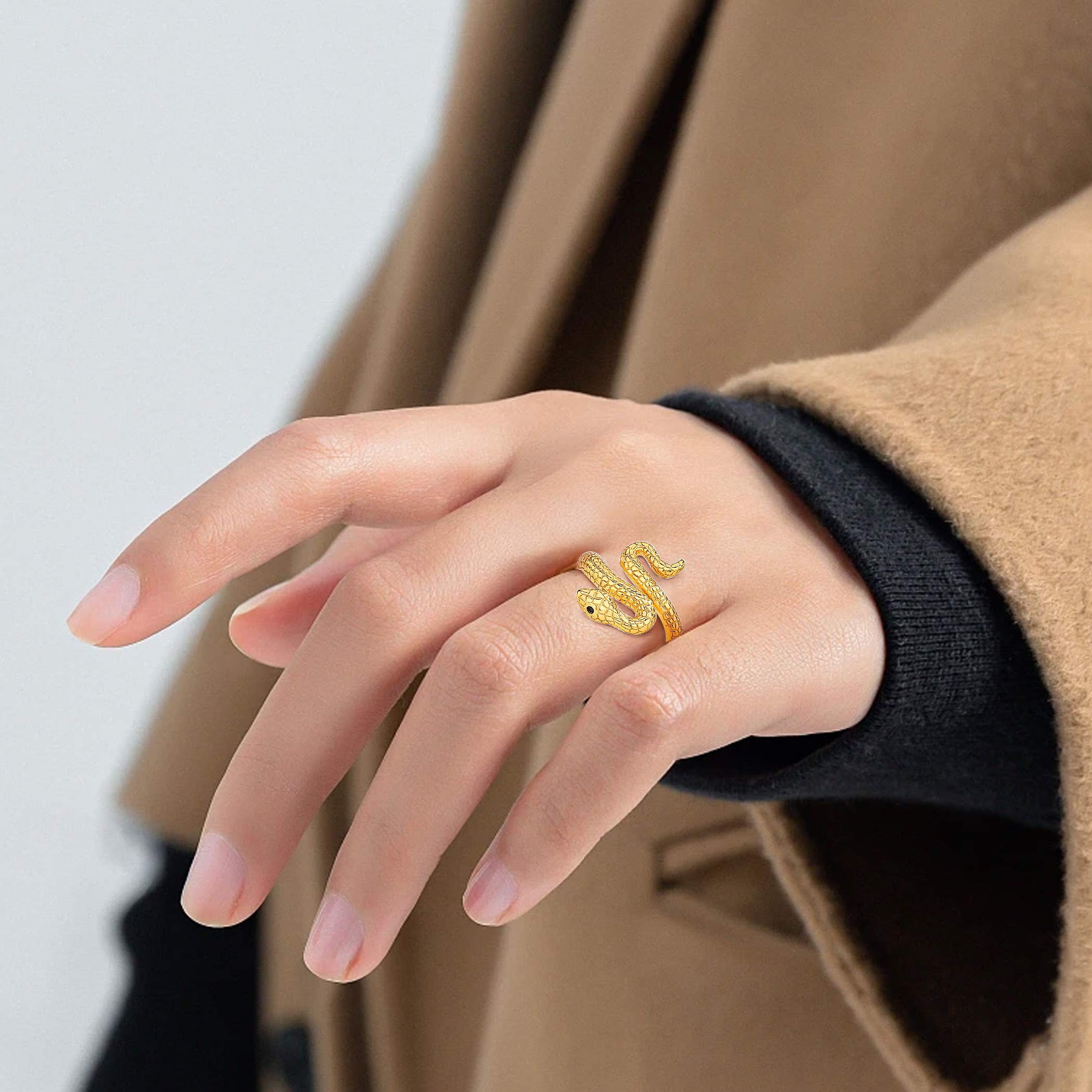 S925 Sterling Silver Snake Jewelry Set, Adjustable Gold Ring & Snake Hoop Earrings for Women, Perfect Gift for Anniversaries and Engagements