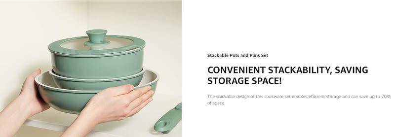 【New Year Sale】Redchef Removable Handle Pots And Pans Non Stick, Ceramic Cookware Set, RV Cookware Set, Non Toxic Pots And Pans Set No PFAS & PTFE & PFOA, Detachable Pots And Pans, Dishwasher & Oven Safe