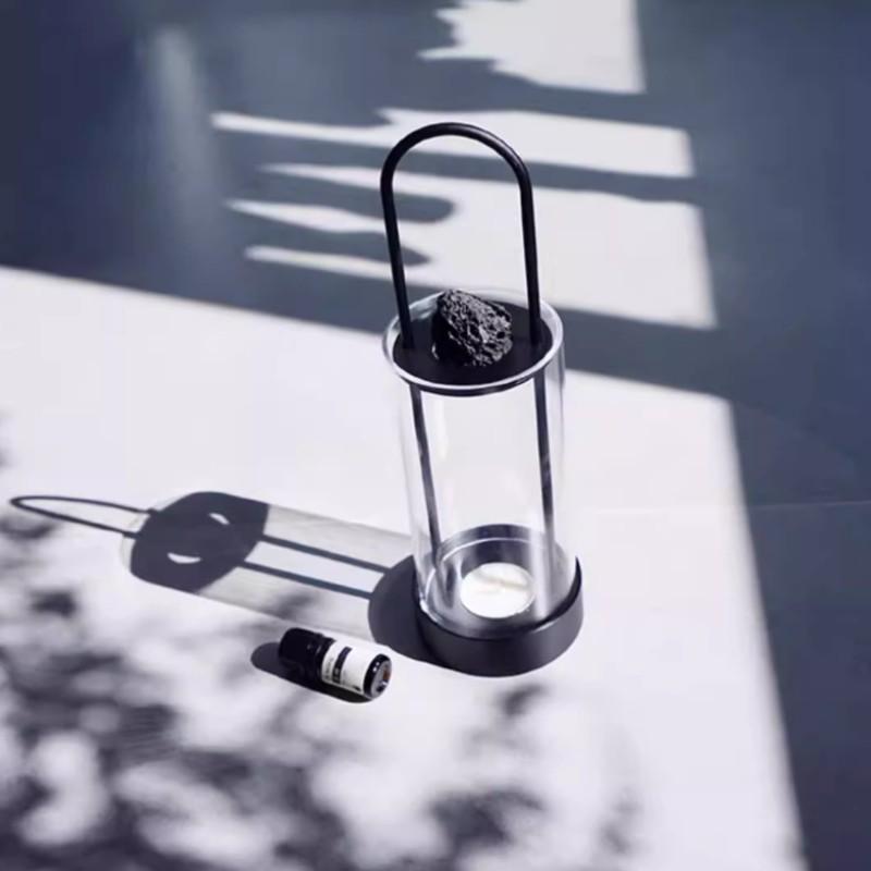 Portable Outdoor Essential Oil Diffuser Lamp, Windproof Design, Quartz Glass Metal Candle Holder, Home Volcanic Stone Aroma Night Light Gift