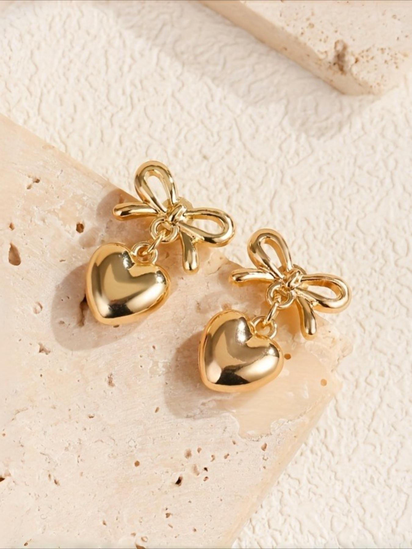 1 Pair of Charming Vintage Bow Heart Dangling Earrings, Elegant Temperament, Suitable for Women'S Daily Commuting And Holiday Decoration