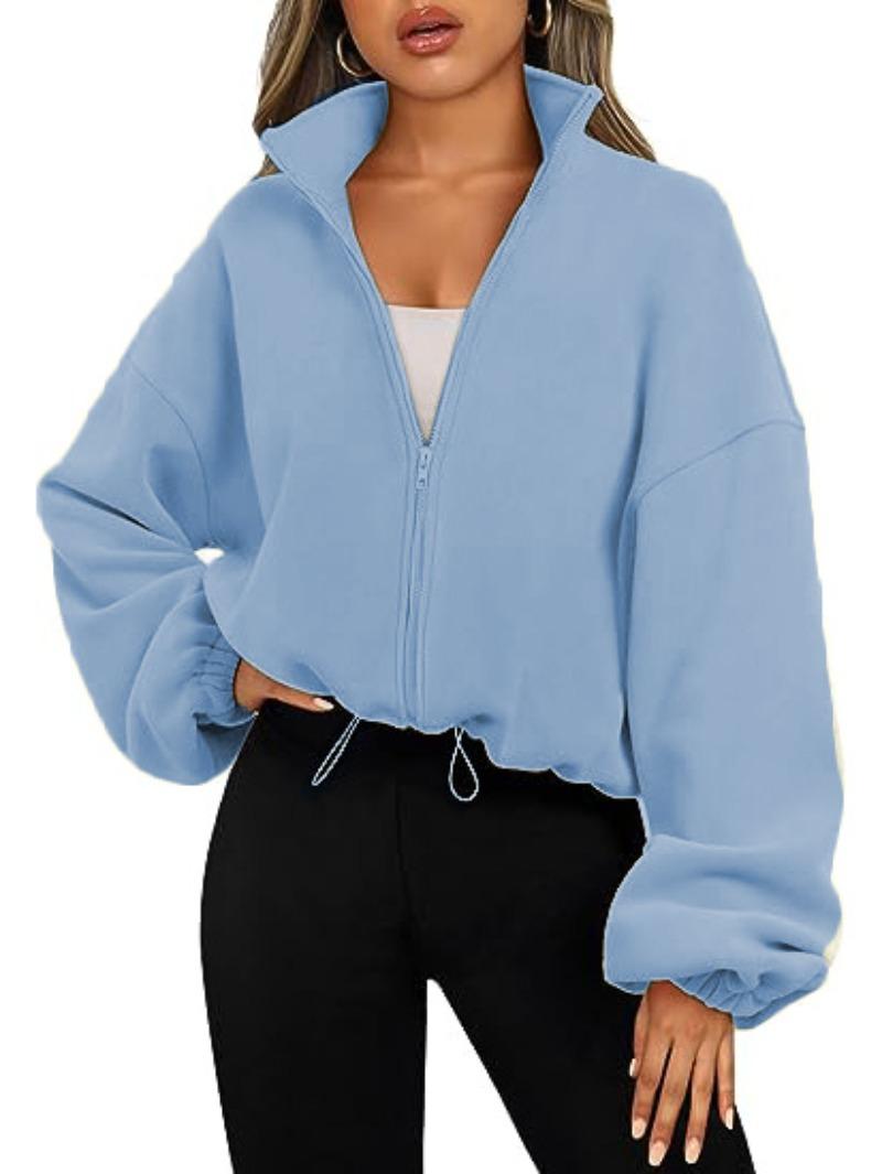 Women's Fleece Sports Jacket - Female Stand-Up Collar, Breathable, Zippered, Hand-Washable Outdoor Outerwear