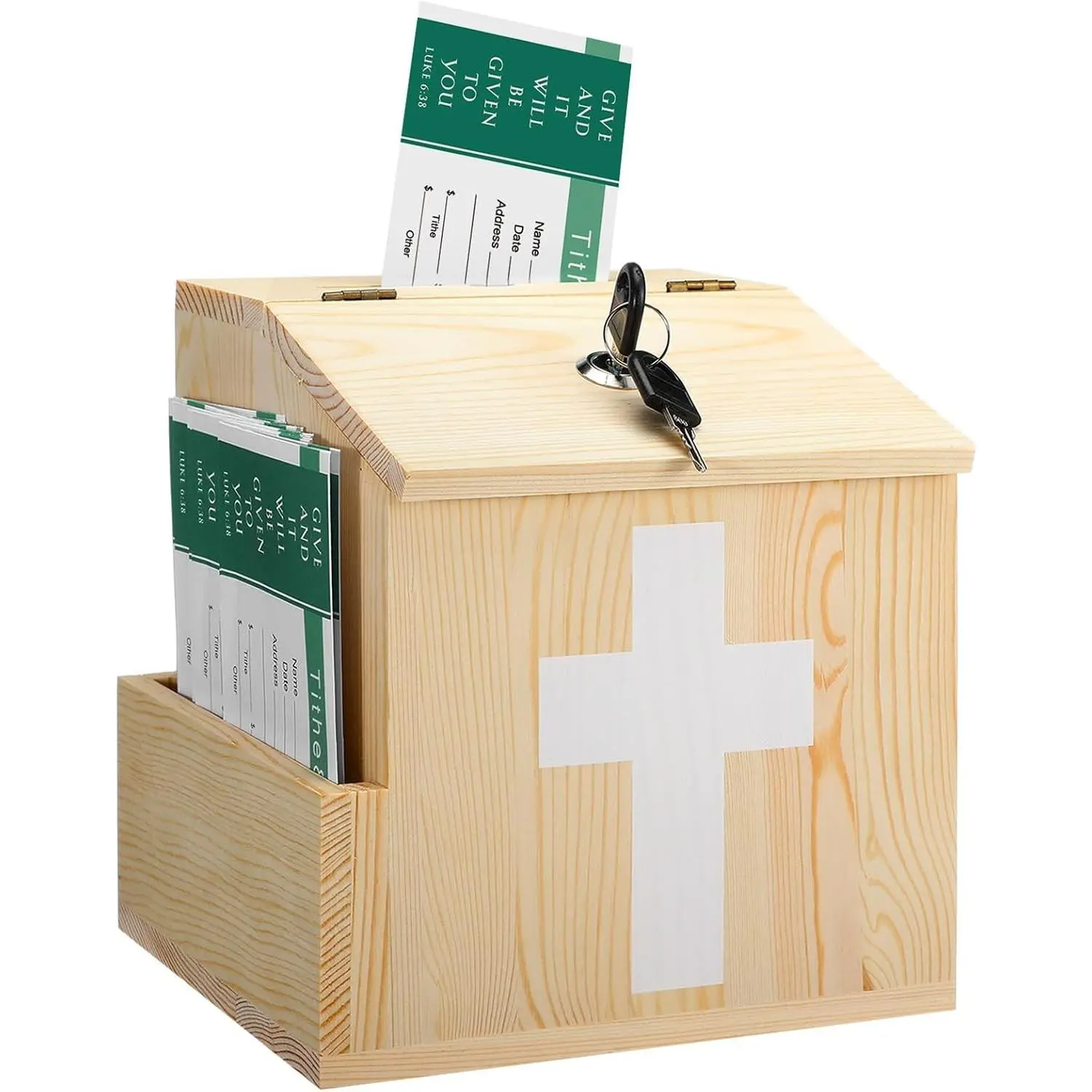 Wood Church Collection Donation Box Tithing and Offering Box with 100 Envelops Prayer Request Box Offering Baskets for Church