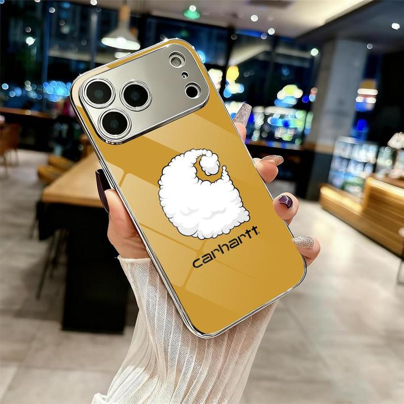 Famous Trend C-C-Carhartt Phone Case For iPhone 17 16 15 14 13 12 Pro Max Plus Electroplated Metal Bumper Case Slim Tempered Glass Back Shockproof Anti-Scratch Luxury Case Fashion Durable Stylish