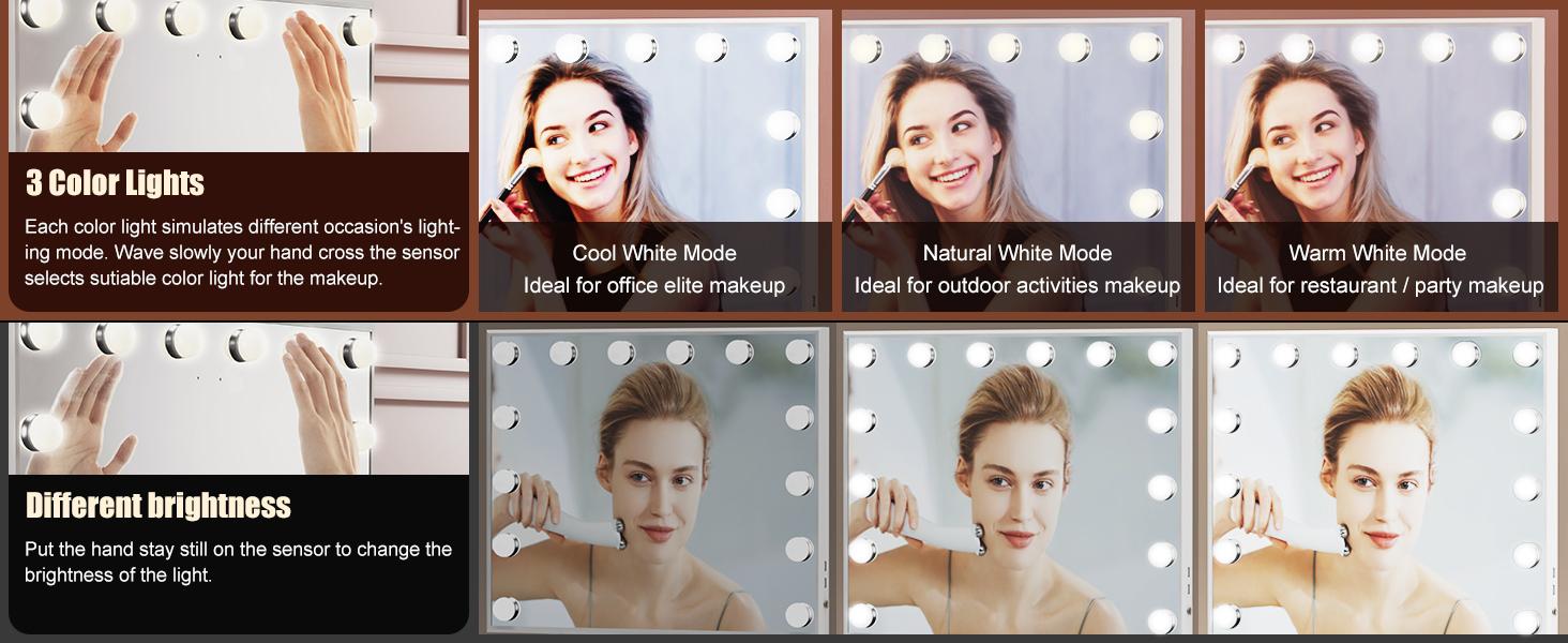 Anbuy Hollywood Vanity Mirror with Lights, Large Vanity Lighted Mirror with 14 LED Bulbs, Hollywood Mirror with Intelligent Induction Control and 3 Color Modes for Bedroom 21.7 x 20.9 Inch