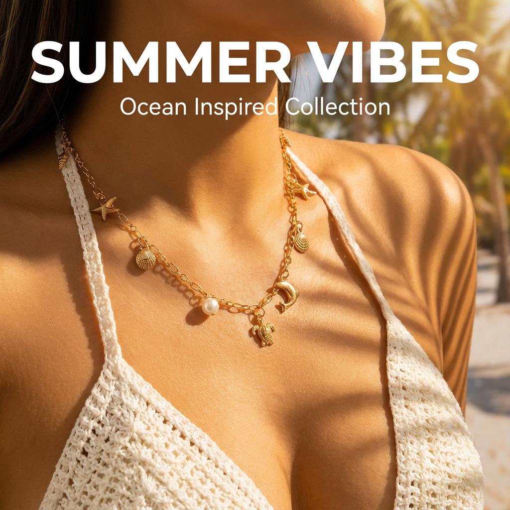 Boho Beach Style Starfish Shell Necklace, Versatile Dolphin Pendant, Perfect for Coastal Vibes, Ideal for Summer