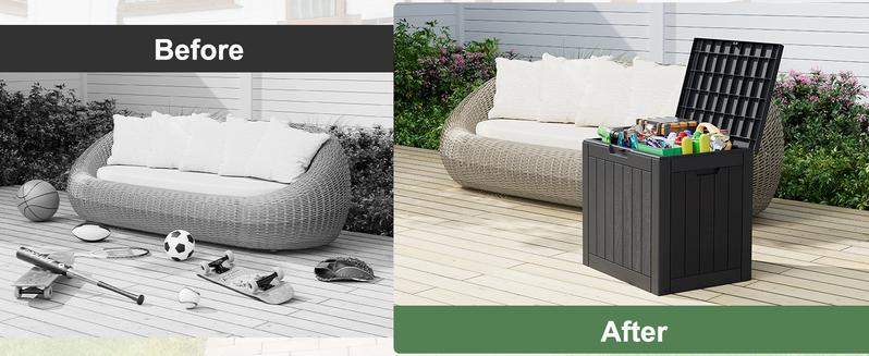 31 Gallon Outdoor Storage Box, Waterproof Deck Box with Lockable Lid, All-Weather Resin Patio Storage for Garden, Yard, Porch & Poolside-Christmas Gifts.