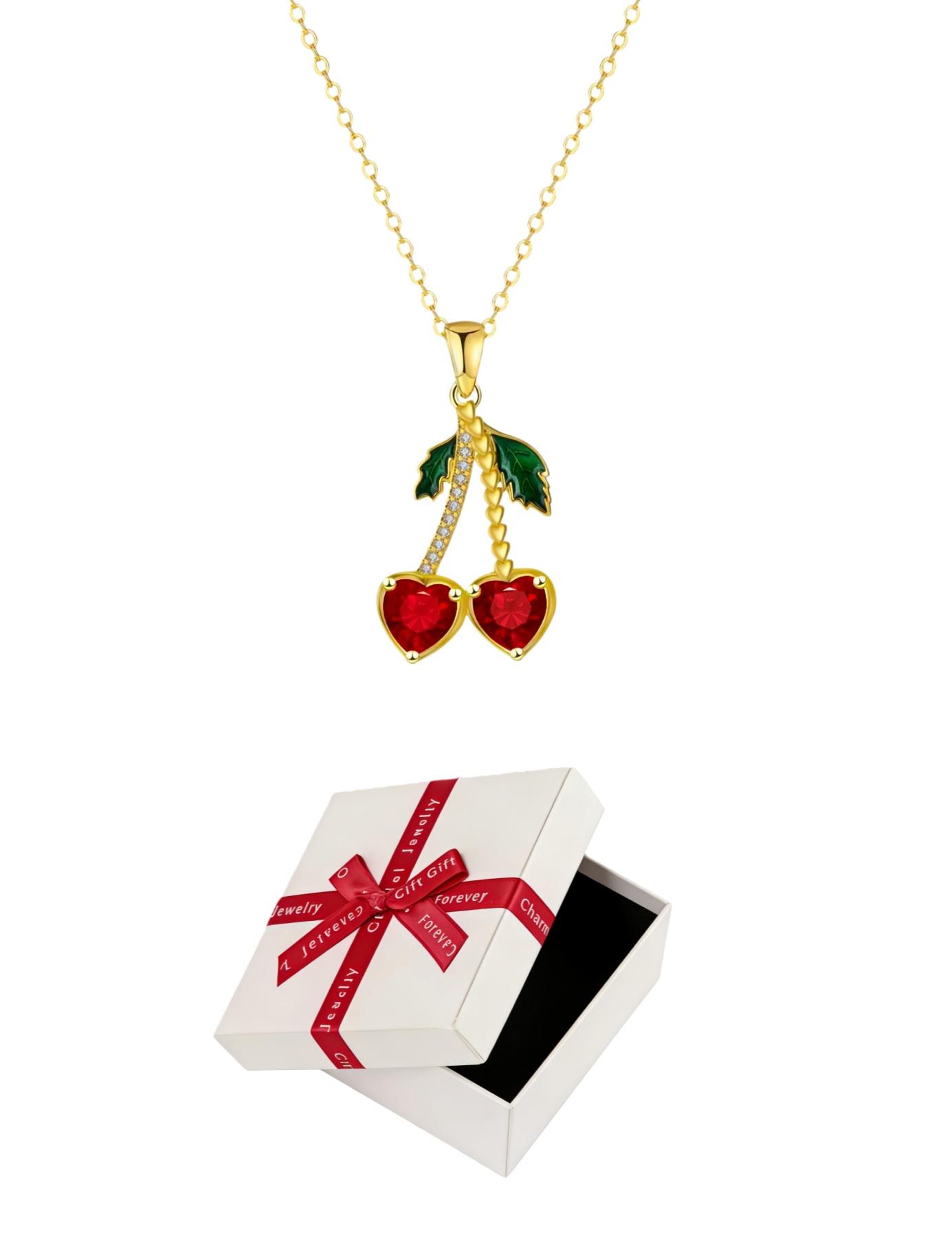 Sakura Diamond Golden Glow · Eternal Shine | New Spring & Summer Fresh Pastoral Cherry Pendant, Unique Sweet Fashion Gem Necklace with Preserved Rose Gift Box, Daily Wear Essential, Perfect for All Festivals