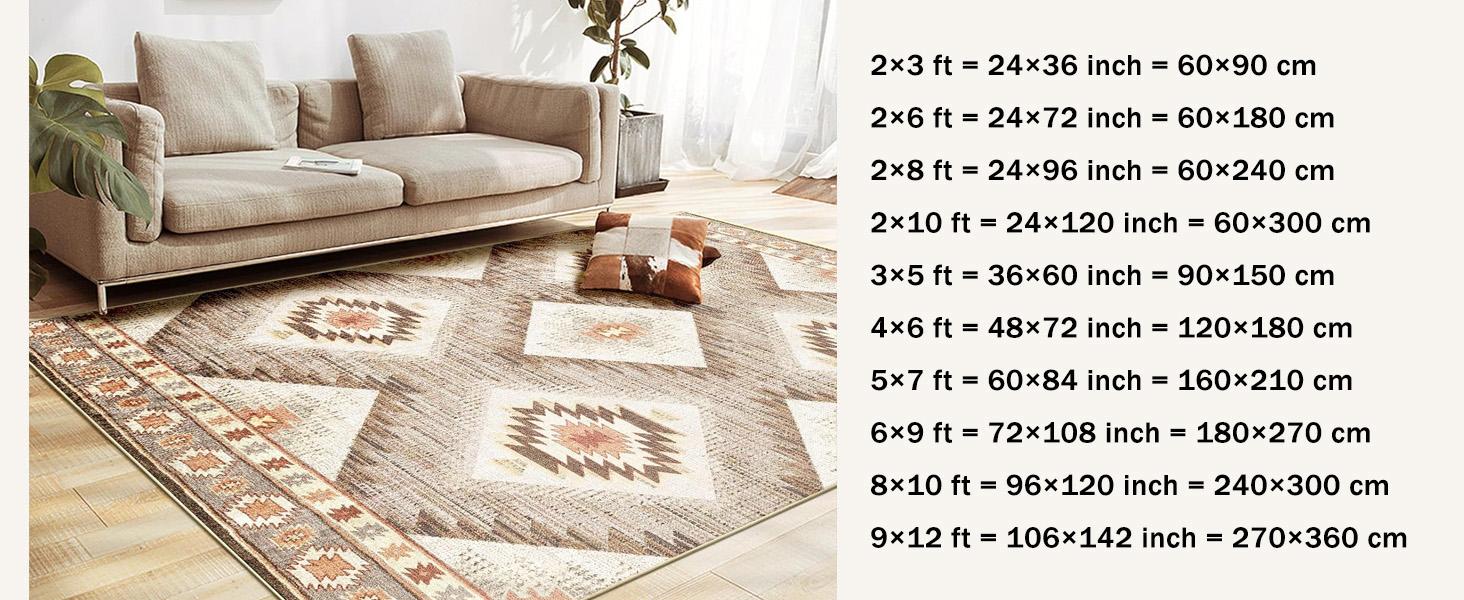 BESTSWEETIE Washable Rugs for Living Room, Area Rugs, Carpet, Soft Faux Wool Vintage Moroccan Runner Rug for Bedroom Non Slip Tpr Backing Low Pile, Distressed Aztec Rug