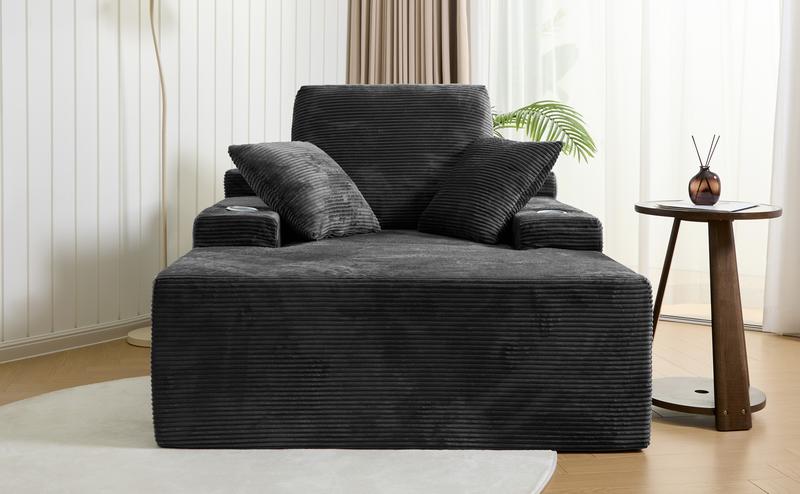 LIKIMIO 49" Oversized Chaise Lounge Sofa Bed with 2 Cup Holders & Storage Pocket - Plush Corduroy Upholstered, No Assembly Cloud Couch for Living Room, Bedroom, or Reading Nook LIKIMIO 49" Oversized Chaise Lounge Sofa Bed with 2 Cup Holders & Storage Pocket - Plush Corduroy Upholstered, No Assembly Cloud Couch for Living Room, Bedroom, or Reading Nook