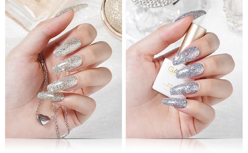 GAOY Chrome Platinum Glitter Gel Nail Polish Set of 6 Colors Including Sparkly Shiny Black Silver Pink Gel Polish Kit U V LED Soak Off Nail Polish Home DIY Christmas Gift Idea Manicure Nail Salon Varnish