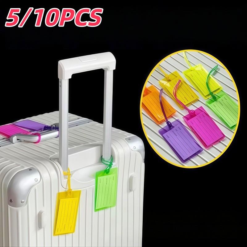 5/10pcs Colorful PVC Luggage Tags, Waterproof Anti-Loss Name Plates, Traveling Essentials, Luggage ID Labels, Shipping Identification