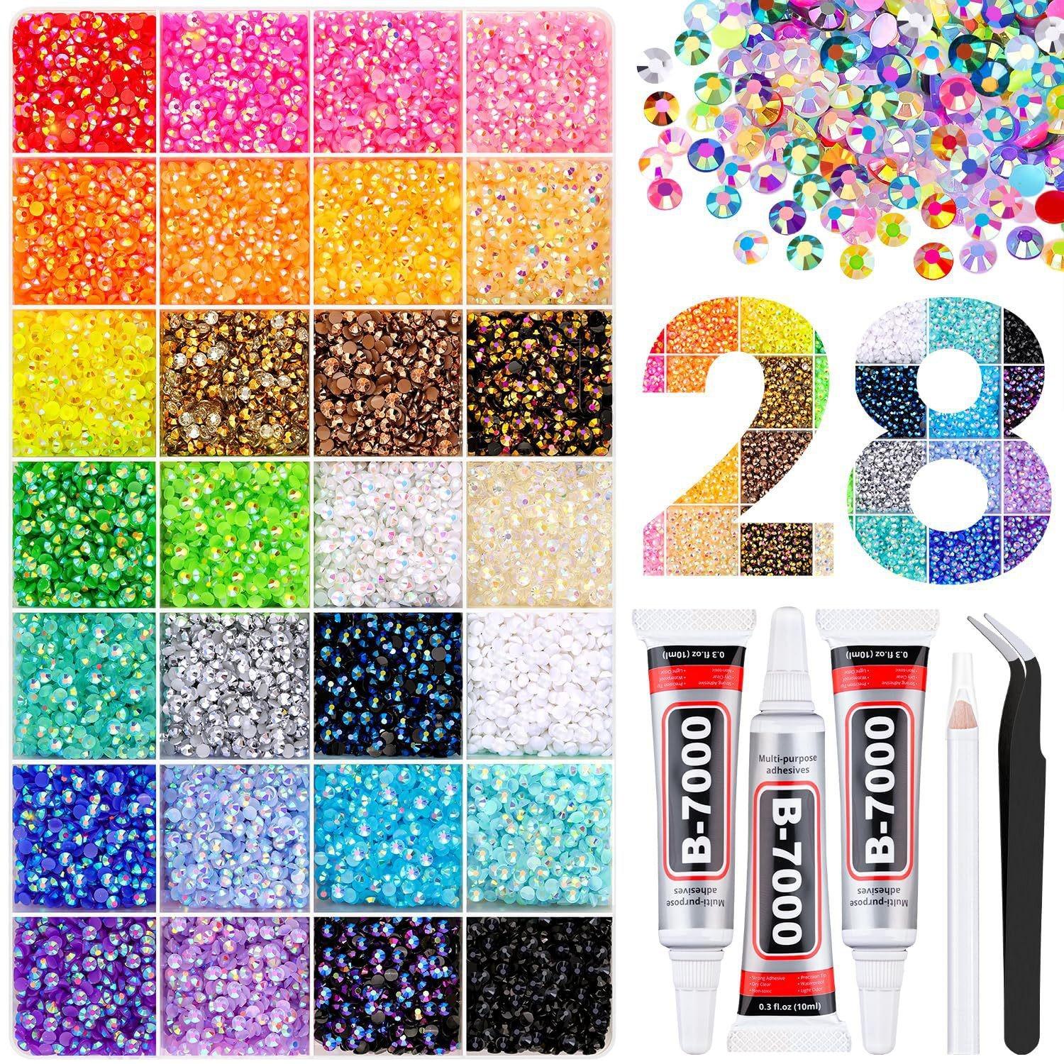 32000Pcs Jelly Rhinestones for Bedazzling Kit, 40-Color 3mm Flatback Resin Gems, DIY Nail Art Craft S