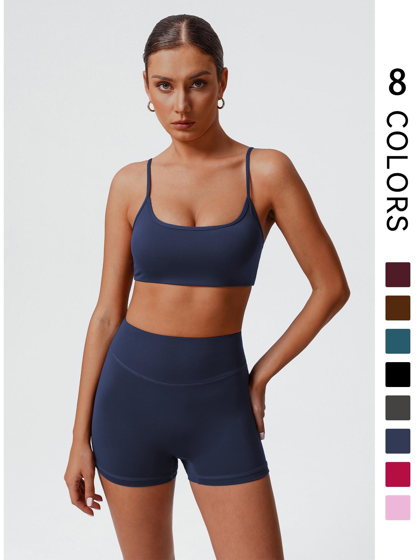 Women's Solid Crop Sports Bra & High Waist Shorts Set, Casual Comfy Breathable Two-piece for Yoga Gym Workout Running, Ladies Sportswear for All Seasons Activewear Set