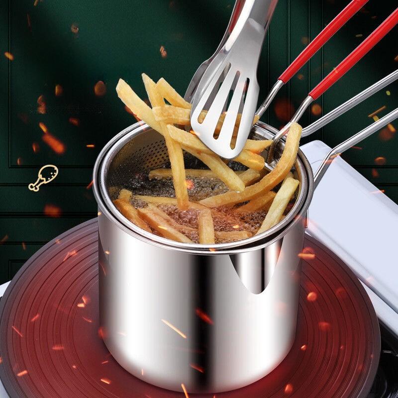 Stainless Steel Deep Fryer Pot with Filter Net, Small Home Use Mini Frying Pan, Multifunctional Outdoor Cooking Pot for Kitchen Camping Picnic
