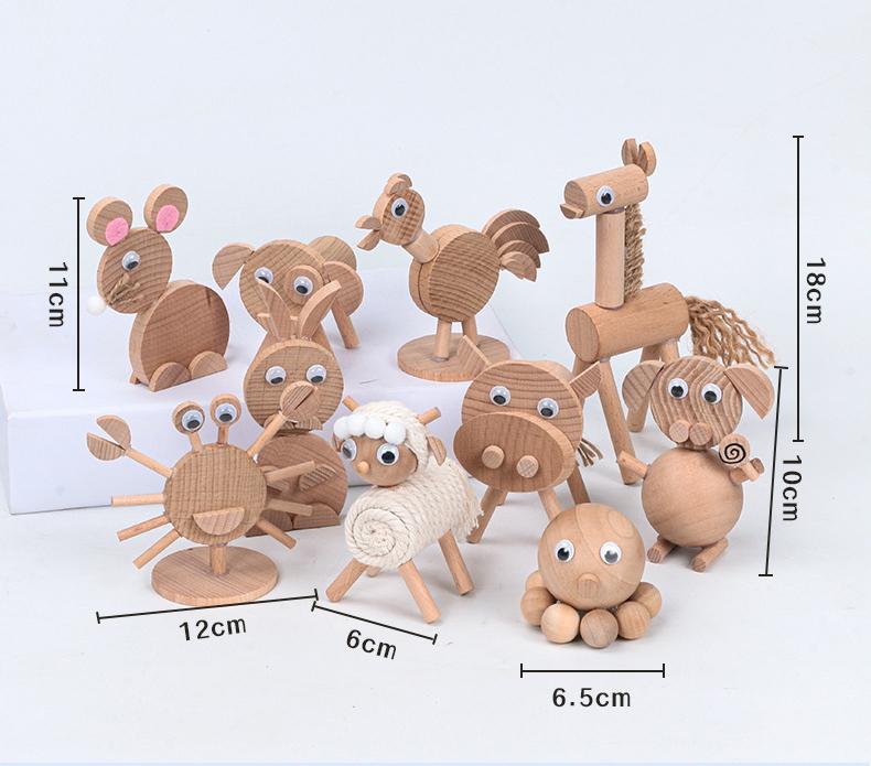 Creative children's DIY material kit, wooden animal stakes and branches small ornaments, handmade dolls and decorations for kindergarten