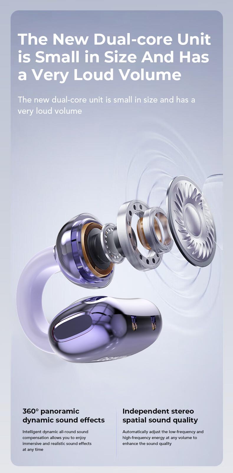 MINISO MS198 Clip-on Design Wireless Earphones Bluetooth 6.0 No-sense wearing HiFi Stereo Sound Audio Wireless Headphones for Music & Phone Calls IPX5 Waterproof Sports Earbuds for Running, Workout