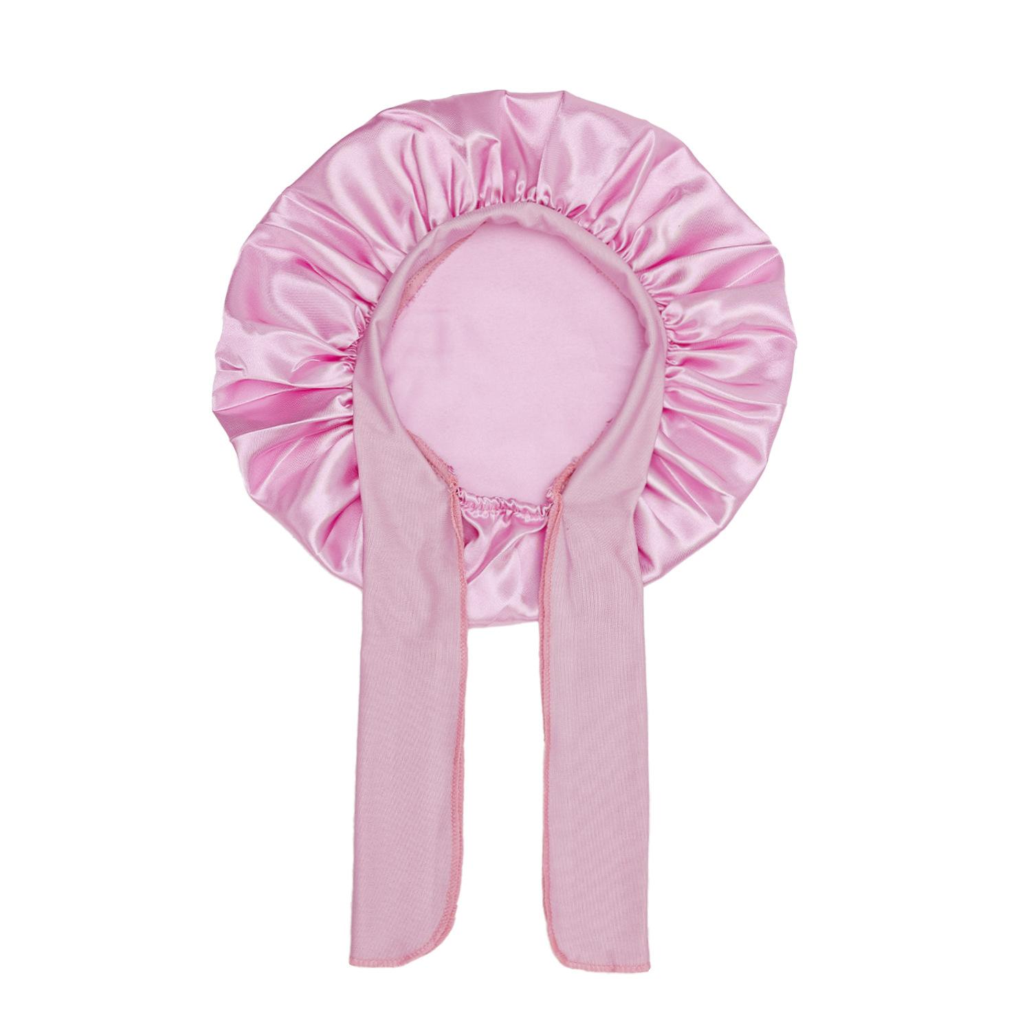 Kids Flower Printed Satin Sleep Bonnet with Wide Elastic Band & Ribbon, Soft Silk-like Sleeping Hair Cap for Boys Girls, Reusable Waterproof Shower Cap, Gentle Hair Protection Hat for Curly Natural Hair Care