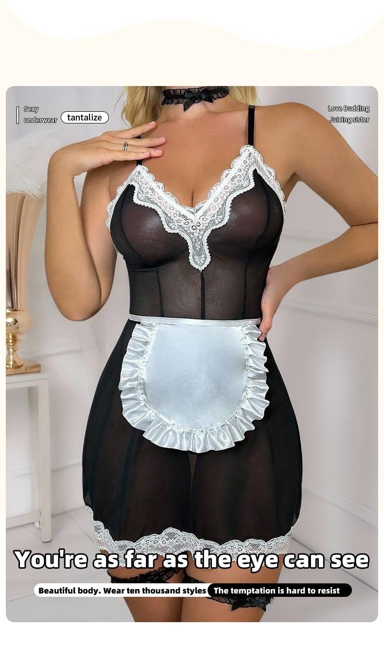 Women's Black 6-Piece Sexy Halloween Maid Lingerie Set - Curvy Altgirl Outfit, Seduction-Themed Underwear Gift for Seniors lingerie, lace sexy woman,  new stylewomen, lingerie set