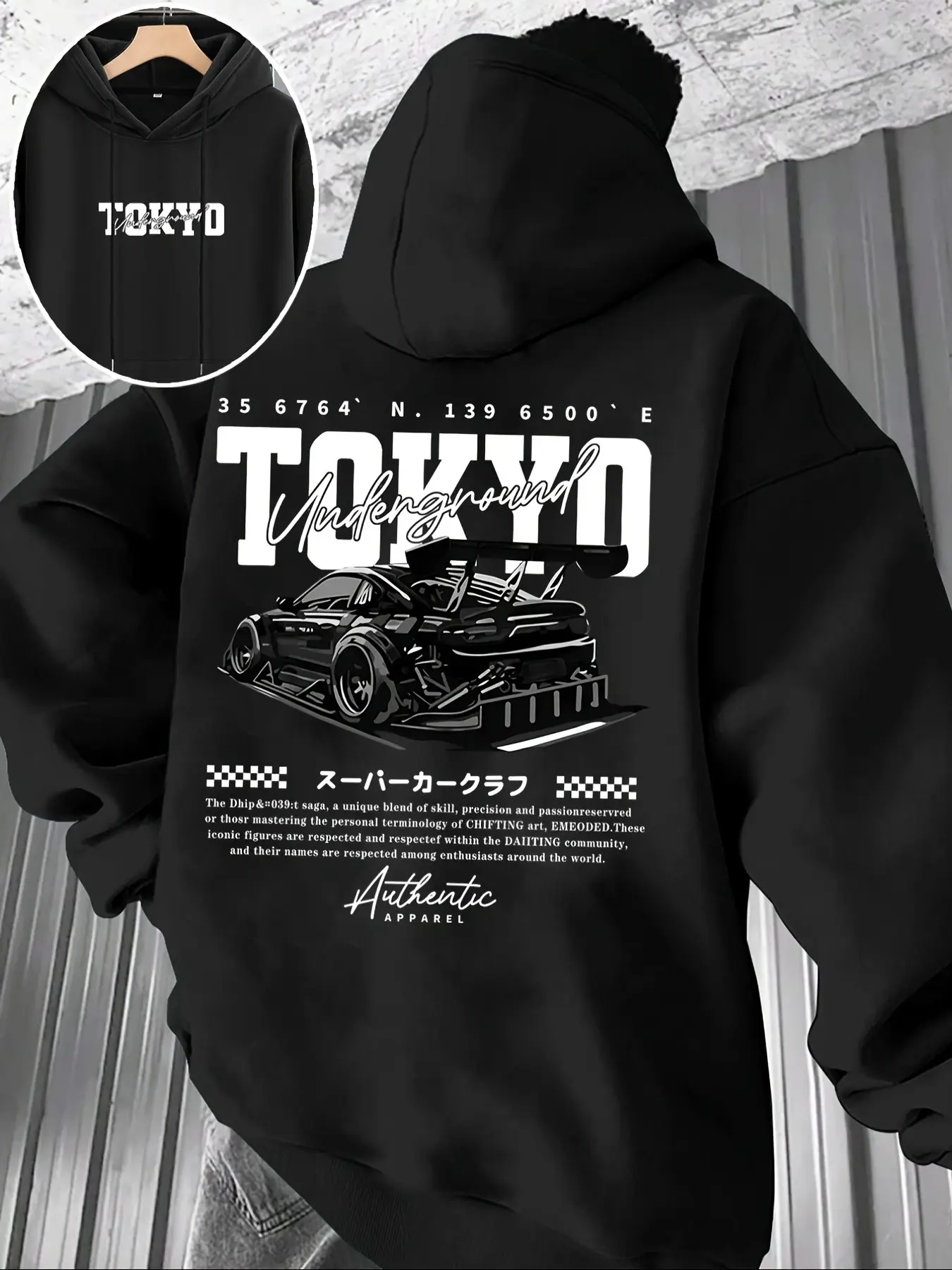 Men's Hooded Fleece Sweatshirt, Tokyo Car Print, Fall Winter Casual Wear, Perfect Gift, Trendy and Comfortable, Item