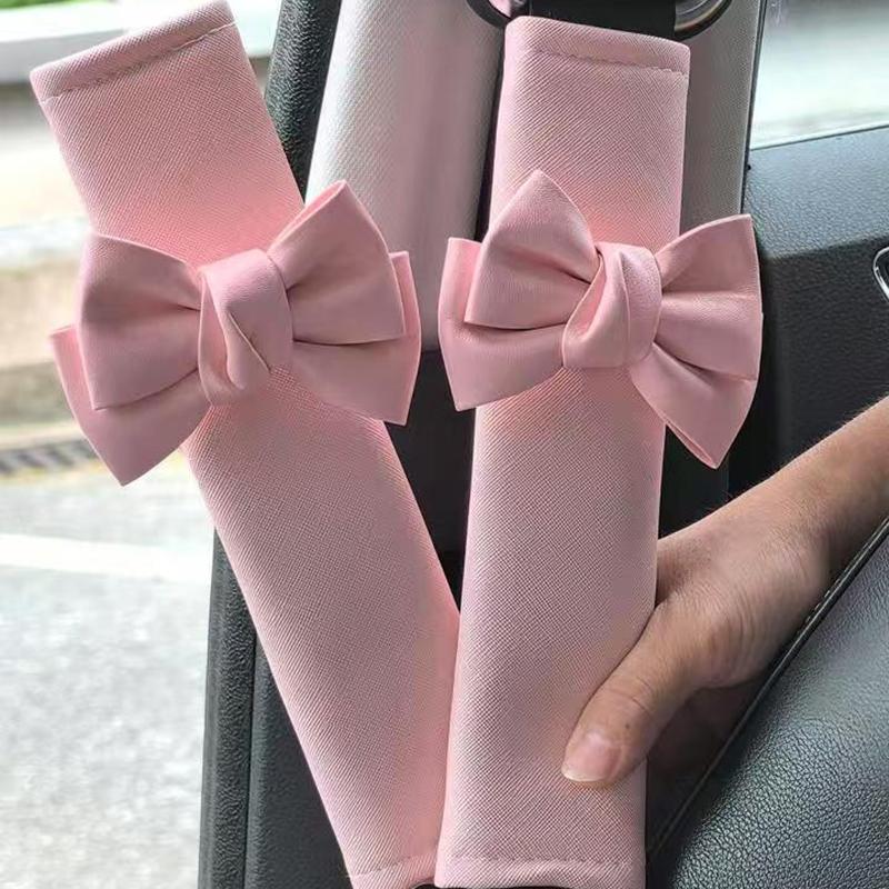 Cute Bowknot Design Car Seat Belt Cover, Car Seat Belt Shoulder Pad, Car Interior Decoration Accessories for Women & Girls, Car Interior Kit, Car Interior Set, Girly Car Accessories